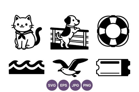 Cat Dog Wave Seagull Ticket Lifebuoy