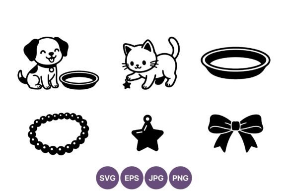 Cute Cat and Dog Line Art Vector