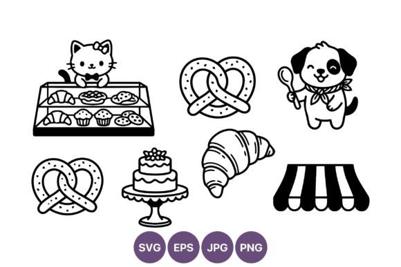 Cute Cat Dog Bakery Vector Art