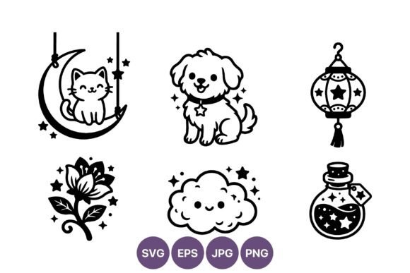 Cute Cat Moon Dog Flower Star Magic