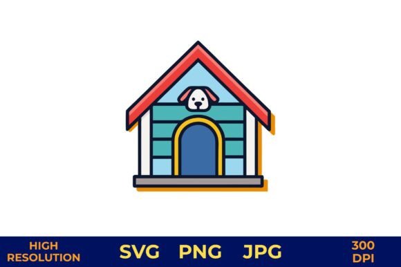Cute Dog in Bright Colorful Doghouse