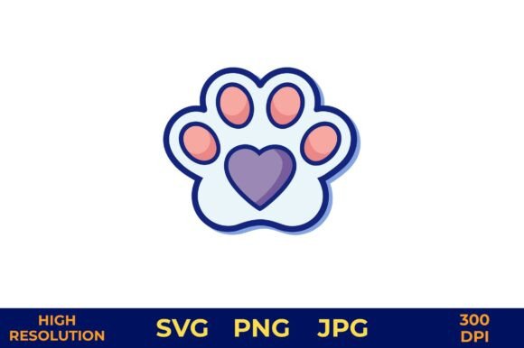 Cute Dog Paw Vector with Heart Outline
