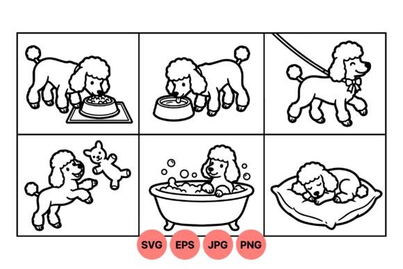 Cute Poodle Dog Line Art Set Review