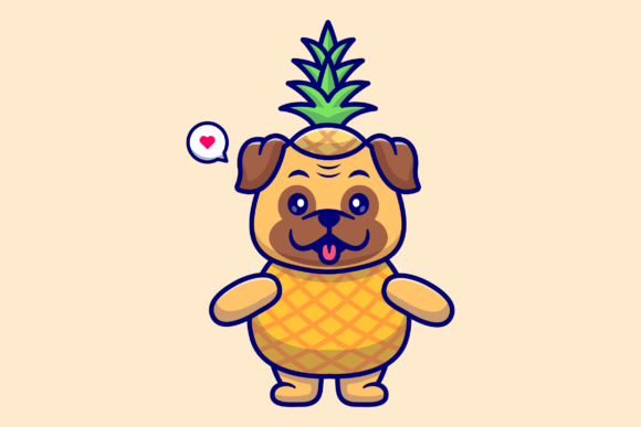 Cute Pug Dog Pineapple Cartoon