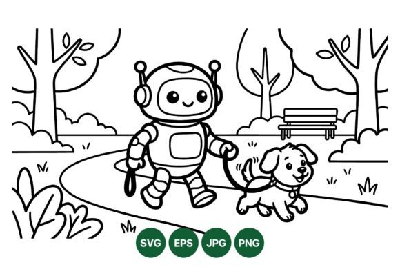 Cute Robot Walking Dog Clipart