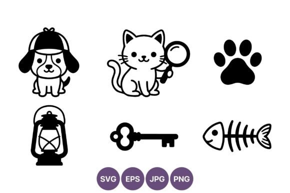 Detective Dog Cat Vector Icons
