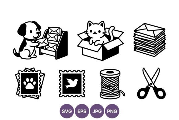 Dog and Cat with Envelopes Vector Art