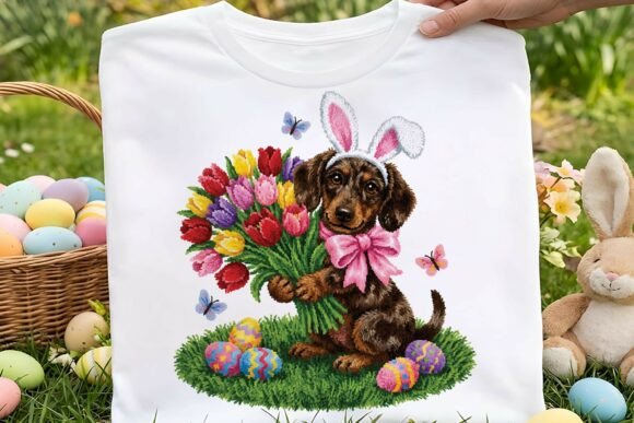 Faux Yarn Cute Easter Dachshund Dog Png