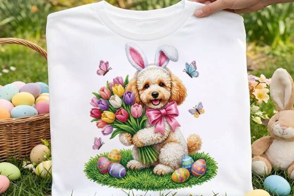 Faux Yarn Cute Easter Poodle Dog PNG