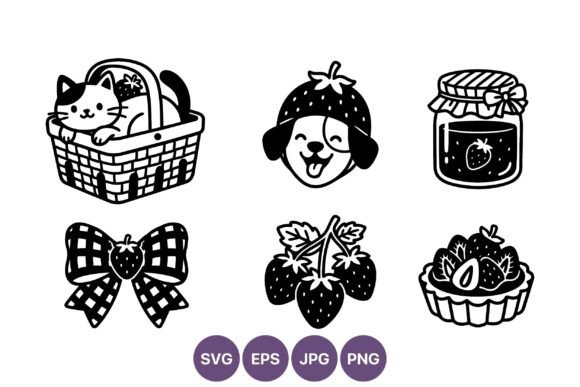 Strawberry Basket Cat and Dog Vector Art