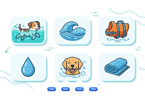 Swimming Dog Icon Pack Review for Embroidery Projects